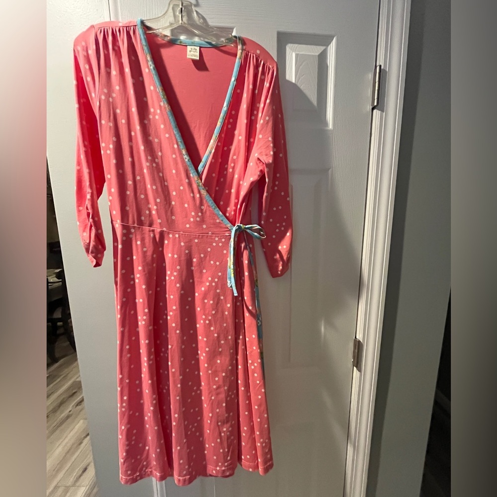 Wildflowers Pink Wrap Dress with Blue Trim